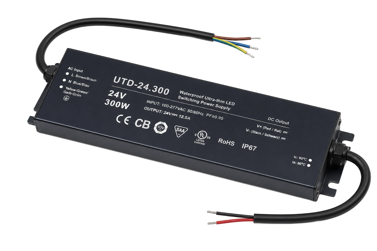 Voděodolný LED napájecí zdroj UTD 24V 300W 12,5A IP67 ultra-tenký spínaný zdroj pro venkovní LED pásky